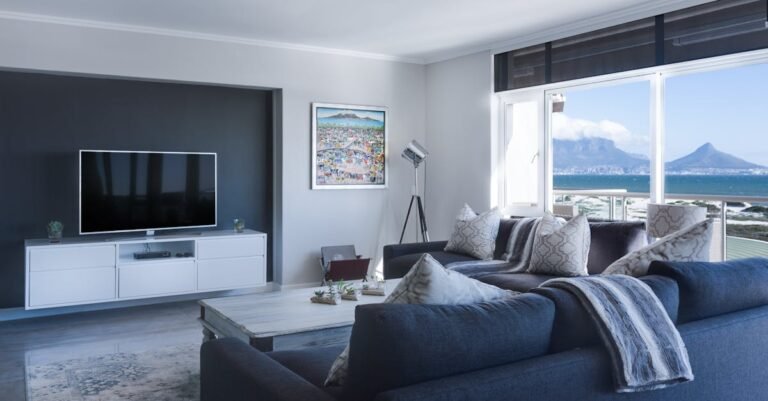 Stylish living room with a view of Table Mountain, blending modern design with natural beauty.